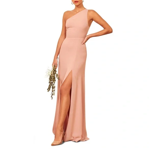 SOLD - REFORMATION Evelyn Dress - Blush One Shoulder Blush Light Pink 2 XS - Picture 2 of 8